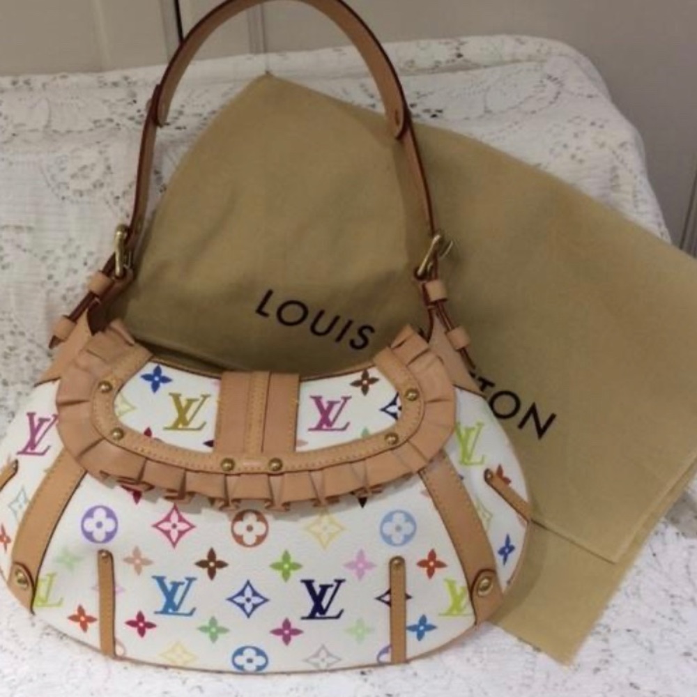 White Multicolor Canvas Monogram Bag